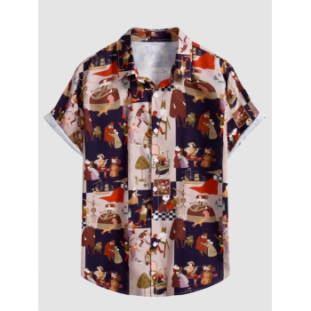 ZAFUL Men's Palace Scene Patchwork Print Short Sleeve Shirt M Brown