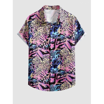 ZAFUL Men's Colorful Leopard Pattern Vacation Short Sleeves Shirt Xl Purple