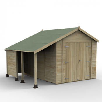 Timberdale 10x8 Tongue and Groove Pressure Treated Reverse Apex Double Door Wooden Garden Shed With Log Store (Installation Included)