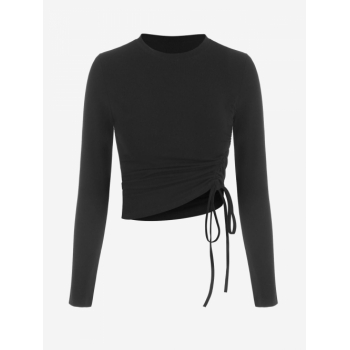 Fashion Women Tees Cinched Long Sleeve T Shirt M Black