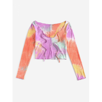 Fashion Women Tees ZAFUL Tie Dye String Overlock T Shirt S Orange