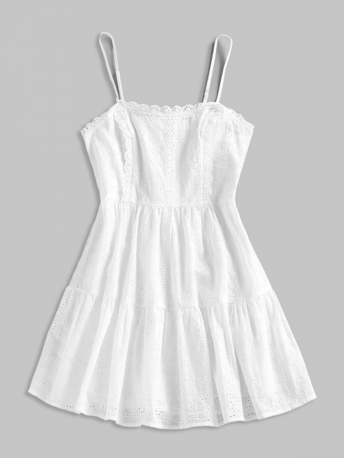 Casual ZAFUL Embroidered Lace Mini Slip Daydress M White