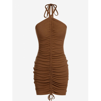 Bodycon Dress ZAFUL Ribbed Cinched Halter Slinky Dress S Deep coffee