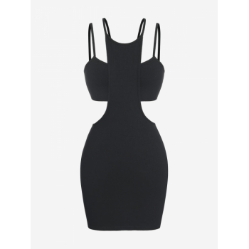 Bodycon Dress ZAFUL Ribbed Dual Strap Cutout Bodycon Dress S Black