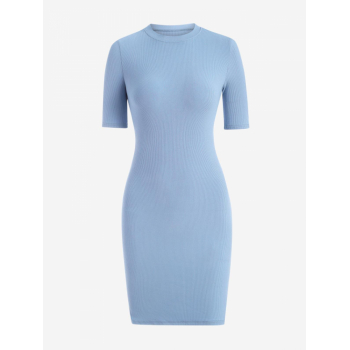 Bodycon Dress Rib-knit Slinky Bodycon Tee Dress M Light blue