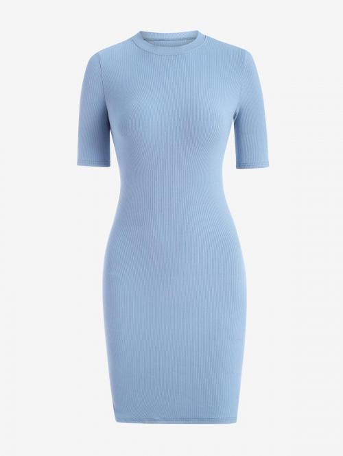 Bodycon Dress Rib-knit Slinky Bodycon Tee Dress M Light blue