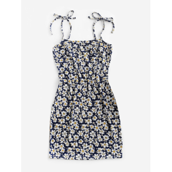 Mini Dress Tie Floral Bodycon Dress L Deep blue