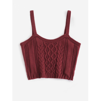 Women Tank Tops Cable Pointelle Knit Crop Tank Top M Deep red