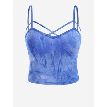 Women Tank Tops Cropped Criss Cross Tie Dye Cami Top S Blue