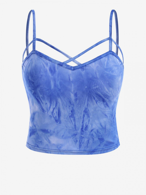 Women Tank Tops Cropped Criss Cross Tie Dye Cami Top S Blue