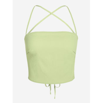 Women Tank Tops ZAFUL Tie Criss Cross Open Back Crop Top M Light green