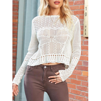 Women Scalloped-trim Mesh Sweater White