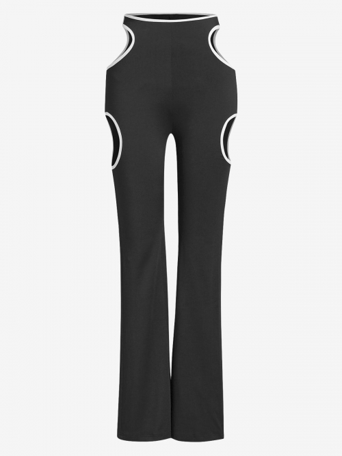 ZAFUL High Rise Contrast Piping Cutout Pants S Black