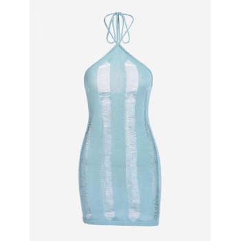 Mini Dress Ripped Knitted Halter Mini Dress L Light blue