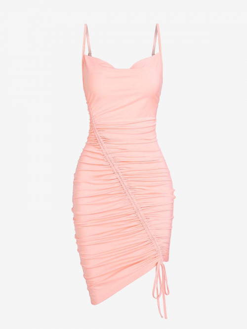 Mini Dress ZAFUL Cinched Ruched Backless Bodycon Dress L Light pink