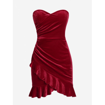 Mini Dress ZAFUL Ruffle Draped Tulip Hem Bandeau Vegas Dress M Red