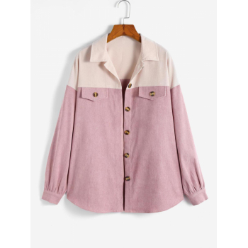 ZAFUL Drop Shoulder Colorblock Curduroy Shacket L Light pink