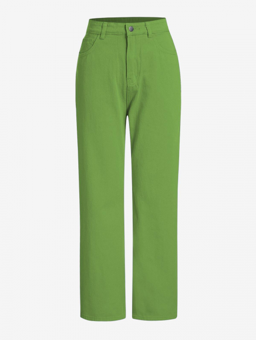 High Waisted Straight Jeans L Green