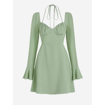 Mini Dress ZAFUL Bell Sleeve Halter Cupped Mini Dress S Light green