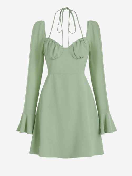 Mini Dress ZAFUL Bell Sleeve Halter Cupped Mini Dress S Light green