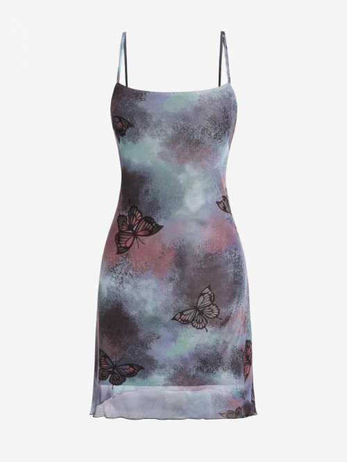 Mini Dress ZAFUL Mesh Tie Dye Butterfly Print Cami Dress M