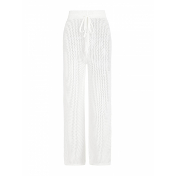 Women Beach Drawstring Crochet Straight Pants White