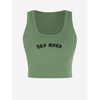 Women Tank Tops Ribbed Letter Embroidered Crop Tank Top L Green