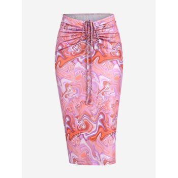 ZAFUL Cinched Psychedelic Swirl Marble Printed Midi Skirt M Light pink