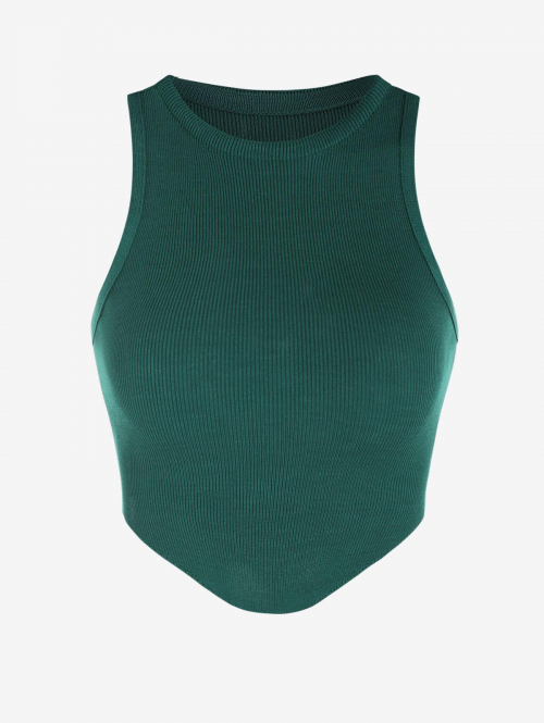 Women Tank Tops Knitted Curved Hem Tank Top Green