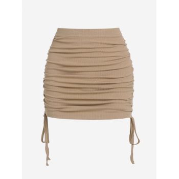 ZAFUL Cinched Side Ribbed Slinky Mini Skirt L Light coffee