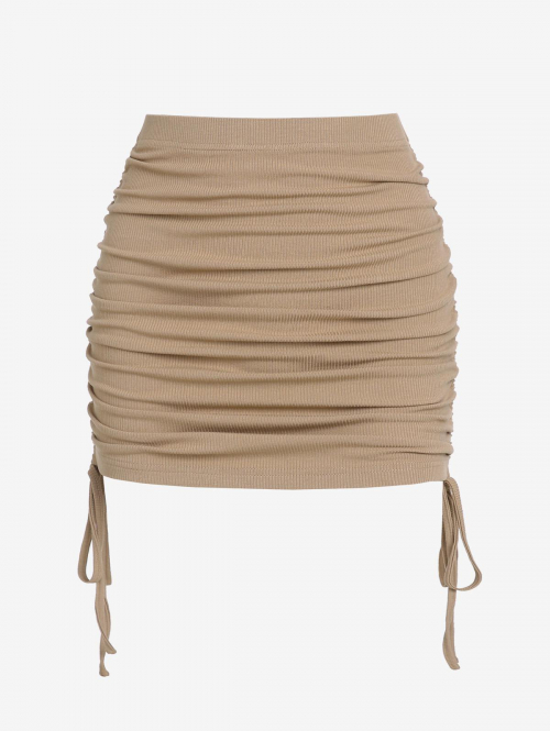 ZAFUL Cinched Side Ribbed Slinky Mini Skirt L Light coffee