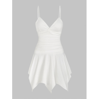 Mini Dress Ruched Waist Handkerchief Mini Vegas Dress L White