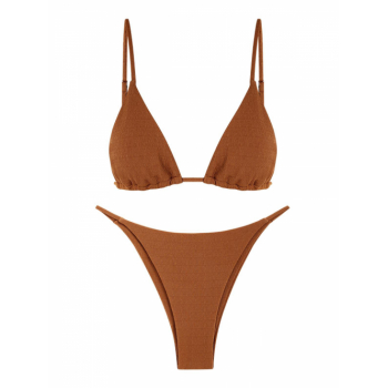 ZAFUL Textured Tie String Bikini Swimwear M Light brown