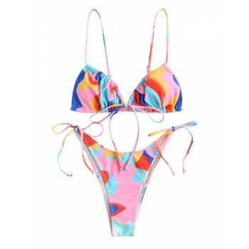 ZAFUL Bowknot Colorblock Tie Side String Bikini Swimwear L Multi c