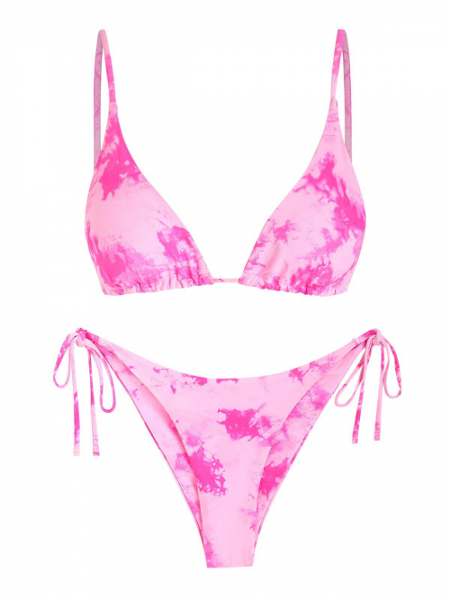 ZAFUL Tie Dye String Bikini Swimsuit L Hot pink