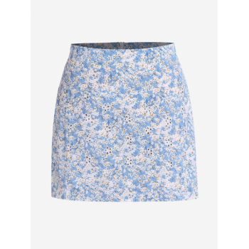 ZAFUL Floral Embroidered Eyelet Mini Skirt S Light blue