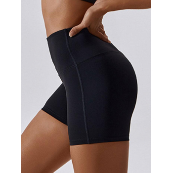 Women Sporty Solid Color High Waist Sports Running Shorts M Black