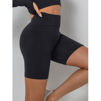 Women Sporty Wideband High Waist Seamless Peach Buttock Yoga Sports Shorts M Black