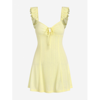 Mini Dress ZAFUL Ruffle Open Knit Keyhole Mini Dress L Light yellow