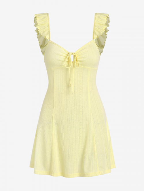 Mini Dress ZAFUL Ruffle Open Knit Keyhole Mini Dress L Light yellow