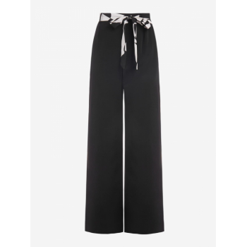 Striped Belted Pockets Office OL Wide Leg Pants S Black