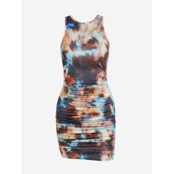 Mini Dress ZAFUL O Ring Backless Abstract Print Ruched Mini Tank Dress L