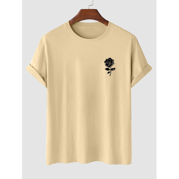 Short Sleeve Rose Print T-shirt S Light coffee