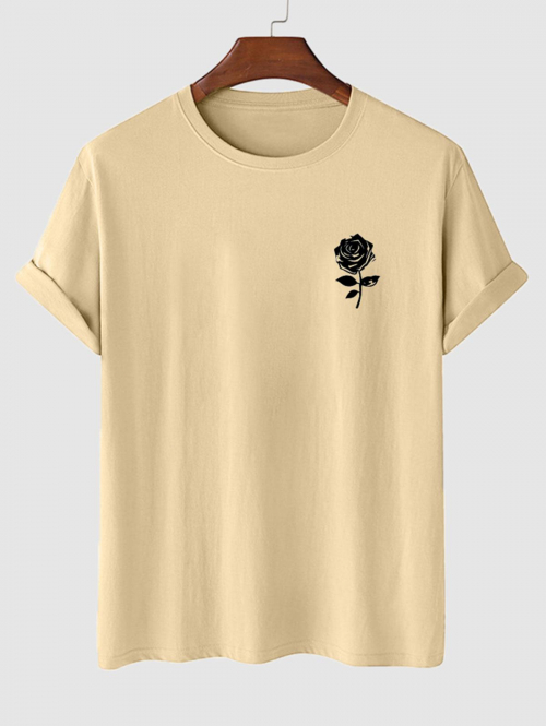 Short Sleeve Rose Print T-shirt S Light coffee