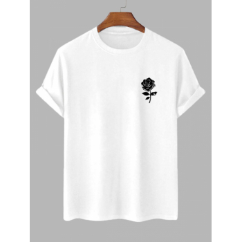 Short Sleeve Rose Print T-shirt L White