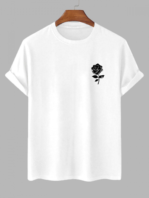 Short Sleeve Rose Print T-shirt L White