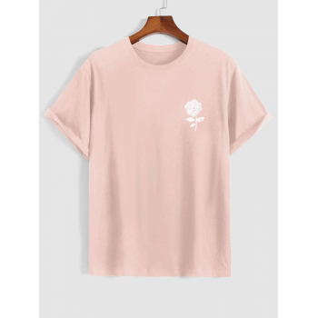 Short Sleeve Rose Print T-shirt Xl Light pink