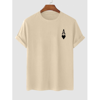 Playing Card Heart A Print T-shirt 2xl Light coffee