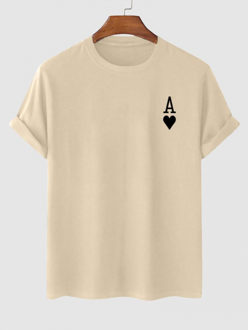 Playing Card Heart A Print T-shirt 2xl Light coffee