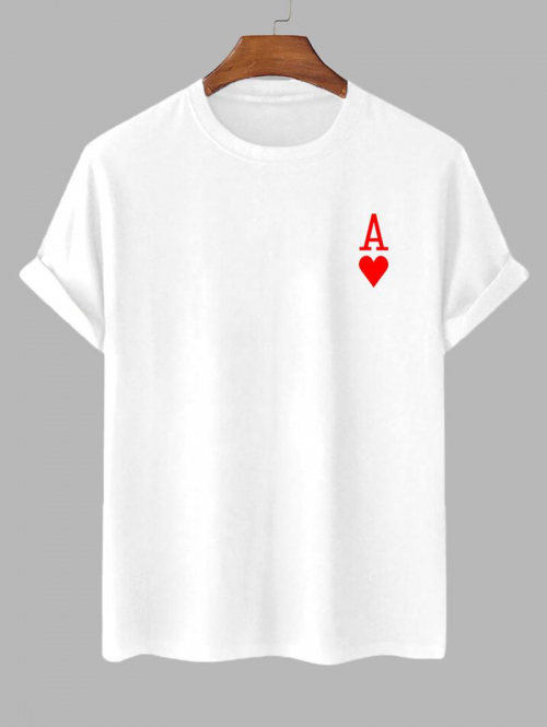 Playing Card Heart A Print T-shirt L White